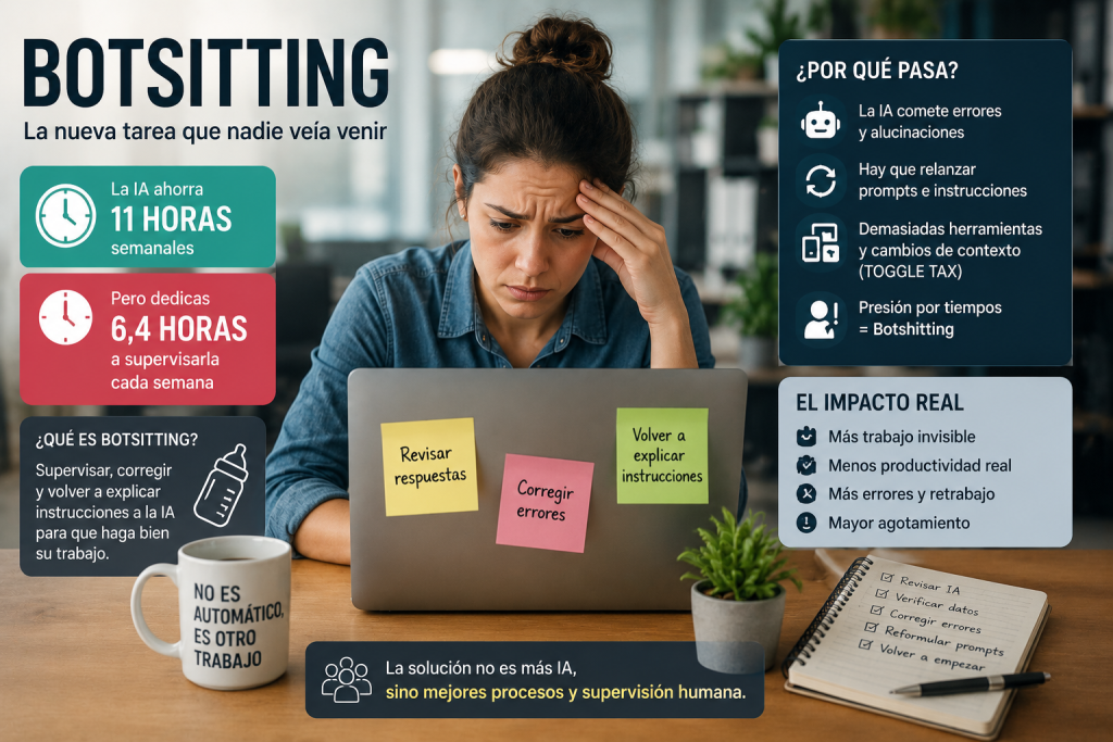 Botsitting: Los trabajadores pierden 6,4 horas semanales con la IA botsitting