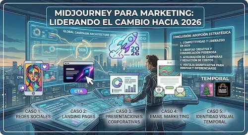 Midjourney para marketing: crea piezas visuales profesionales sin diseñador La adopción de Midjourney para marketing es una necesidad