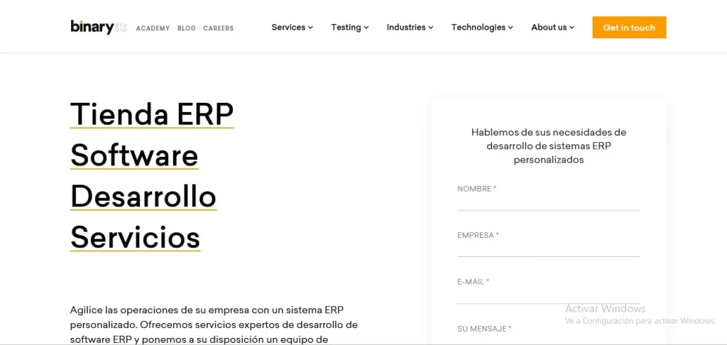 5 mejores empresas de Desarrollo de Software ERP en Estados Unidos Empresa Binary Studio