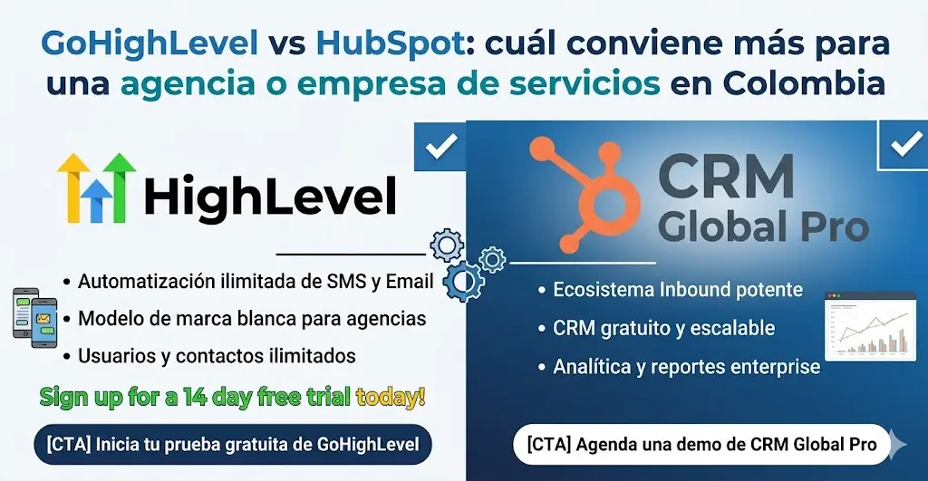 GoHighLevel vs HubSpot: cuál conviene más para una agencia o empresa de servicios en Colombia GoHighLevel vs HubSpot