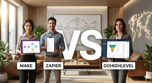 Automatización con Make vs Zapier vs GoHighLevel cuál usar según tu tipo de negocio