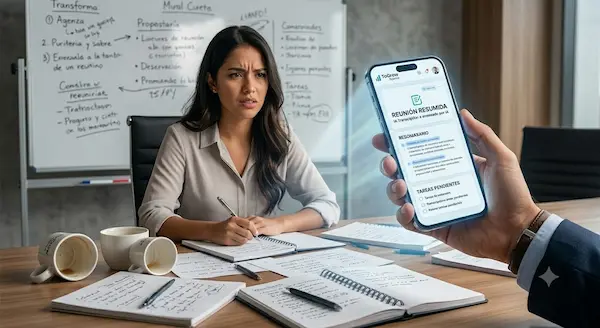 IA para transcripción y resumen de reuniones: ahorra 5 horas semanales Cómo la IA transforma tus reuniones en productividad real