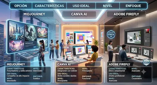 Midjourney para marketing: crea piezas visuales profesionales sin diseñador comparativa canva Midjourney para marketing