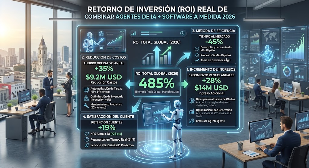 ROI real de combinar agentes de IA + software a medida 2026